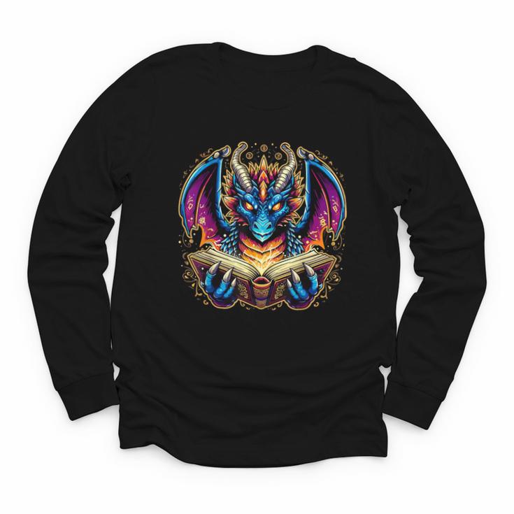 Bookworm Dragon Reading Book Lover Youth Long Sleeve Tee