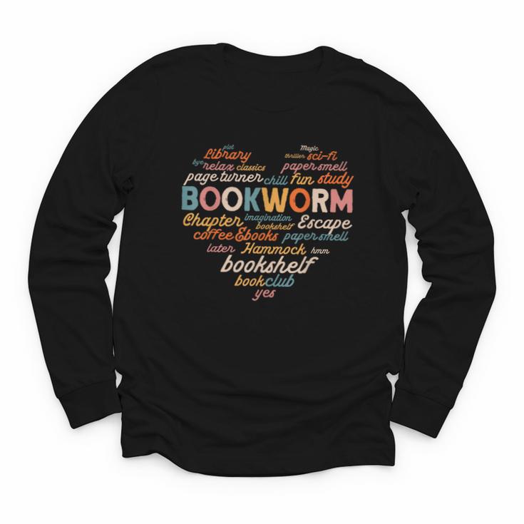 Bookworm Words Heart Book Lover Reader Reading Fun Youth Long Sleeve Tee