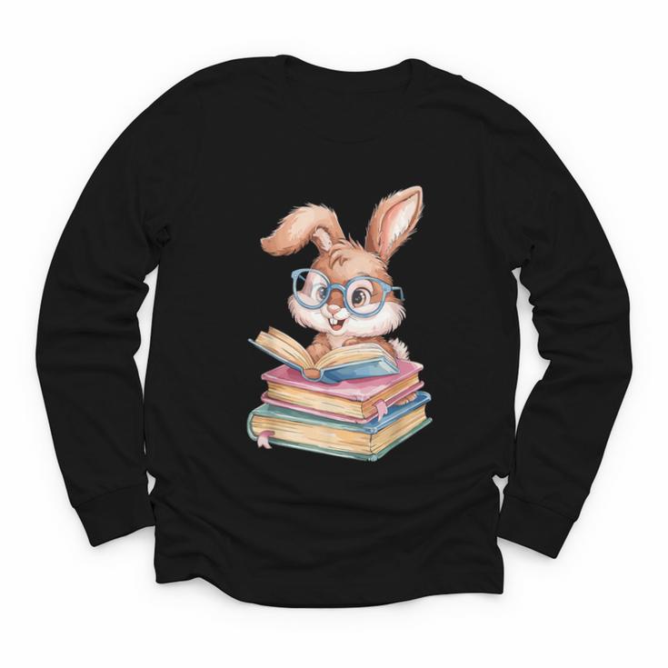 Bunny Rabbit Reading Books Rabbit Books Bunny Reader Youth Long Sleeve Tee