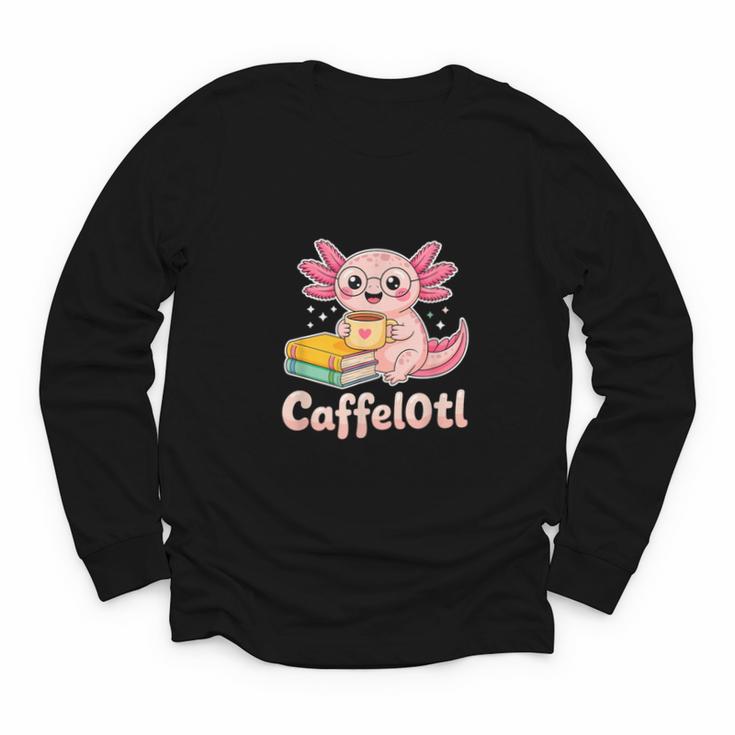 Caffelotl Cute Axolotl Pun Coffee Book Lover Kawaii Humor Youth Long Sleeve Tee