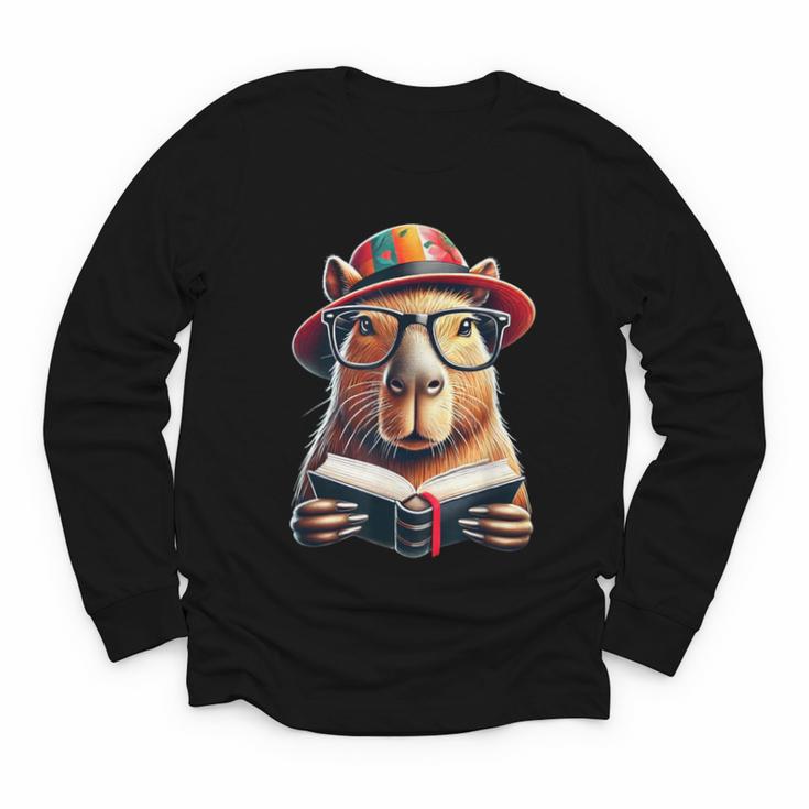 Capybara Bookworm Rodent Reading a Book Youth Long Sleeve Tee