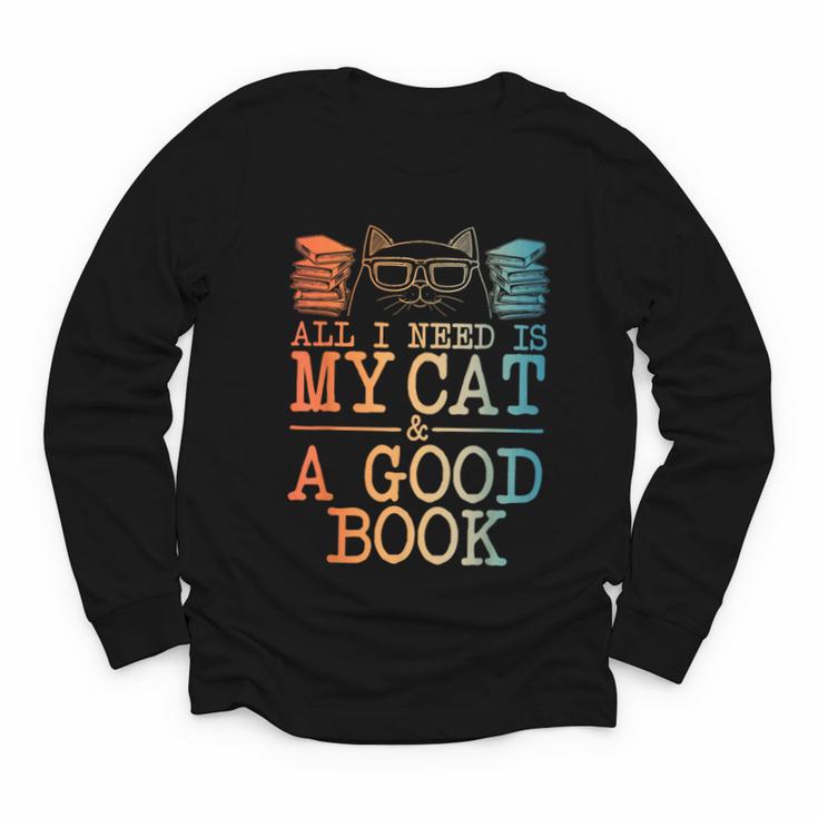 Cat & Book Art For Men Women Cat Librarian Novel Book Lover Youth Long Sleeve Tee