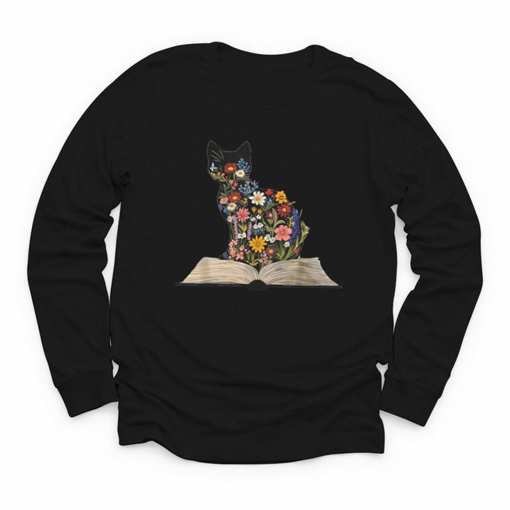 Cat Book Flowers Youth Long Sleeve Tee