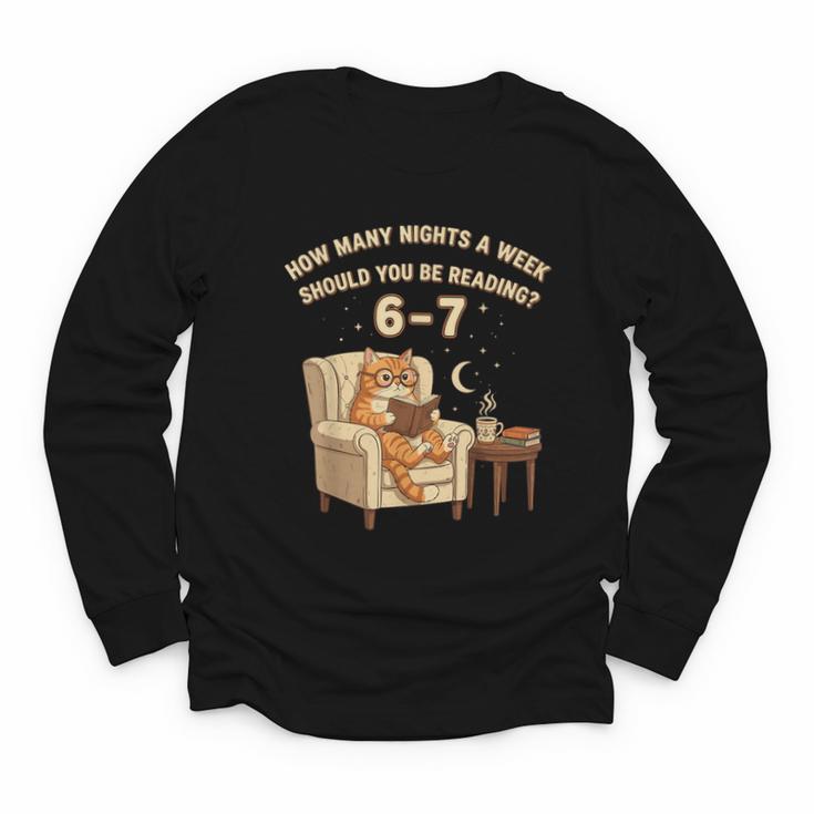 Cat Reading 6-7 Meme English Teacher Book Lover Humor Youth Long Sleeve Tee
