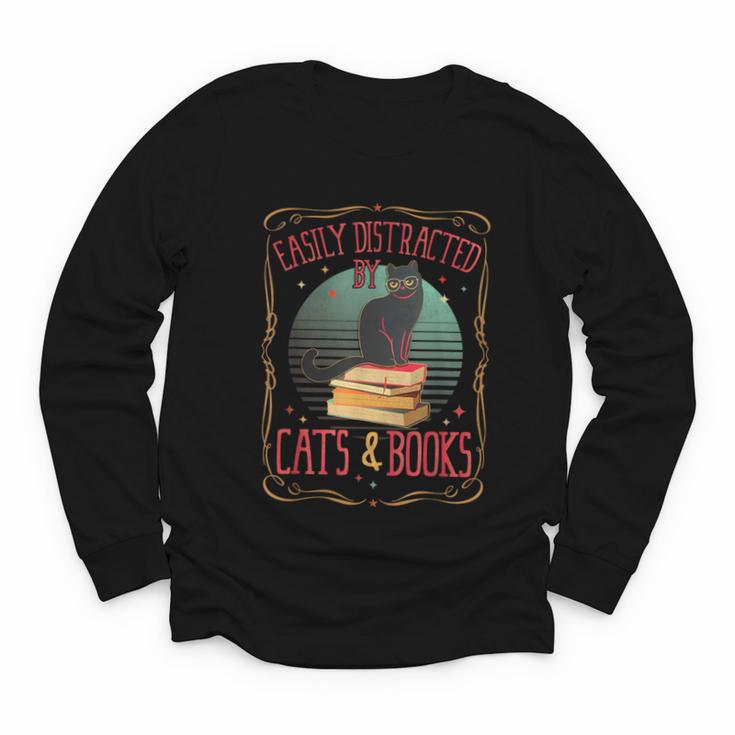 Cats And Books Lover Reading Literary Feline Humor Youth Long Sleeve Tee