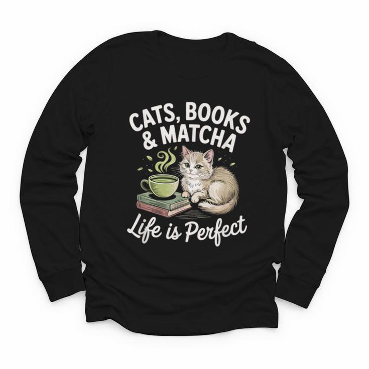 Cats Books And Matcha Life Is Perfect Green Tea Matcha Youth Long Sleeve Tee