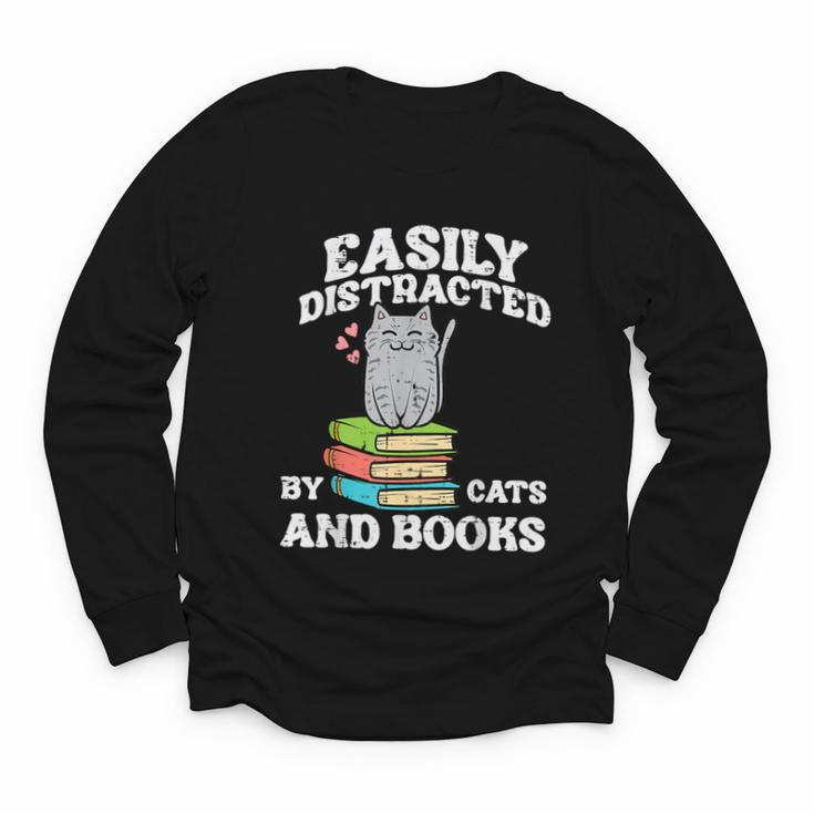 Cats And Books Read Reading Librarian Book Across America Youth Long Sleeve Tee