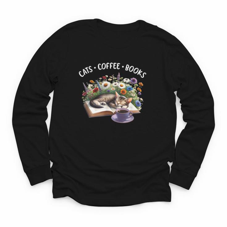 Cats Coffee Books Youth Long Sleeve Tee