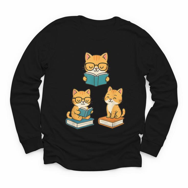 Cats Reading Book Lover Reading Bookworm Reader Youth Long Sleeve Tee