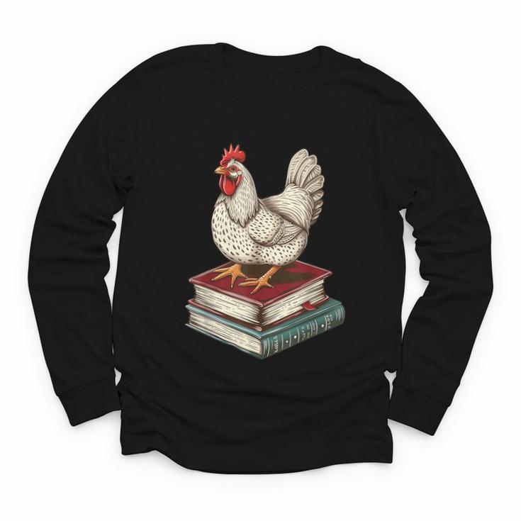 Chicken Books Back To School First Day Of School Boys Girls Youth Long Sleeve Tee