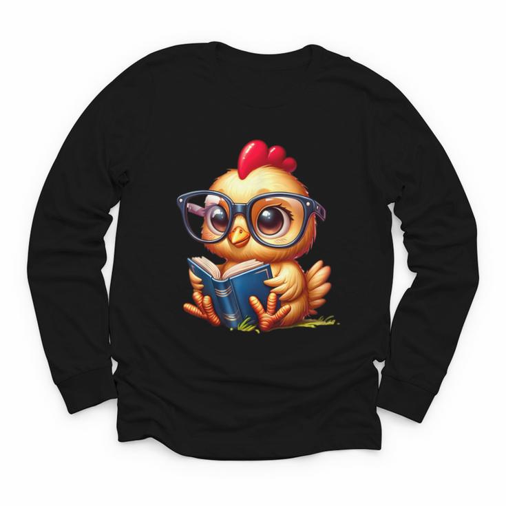 Chicken Reading a Book Farm Animal Chick Youth Long Sleeve Tee