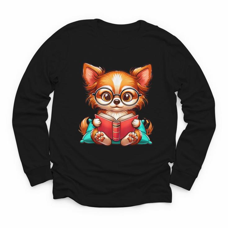 Chihuahua Reading a Book Dog Youth Long Sleeve Tee