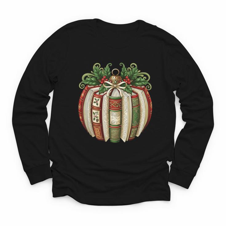 Christmas Book Ornament Bookworm Book Lover Men Women Youth Long Sleeve Tee
