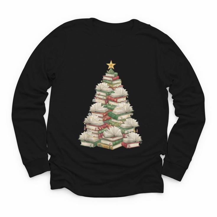 Christmas Book Tree Teacher Book Lover Xmas Librarian Youth Long Sleeve Tee