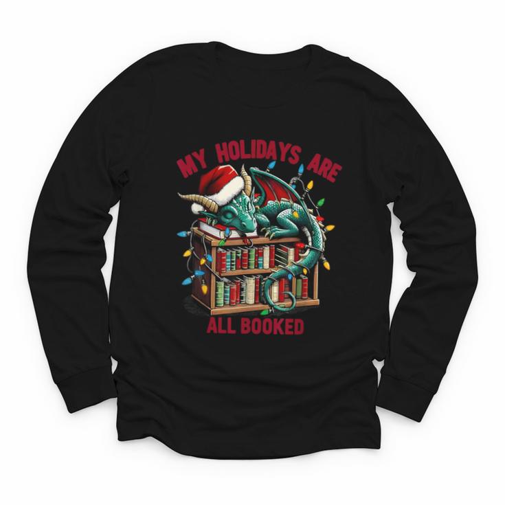 Christmas Dragon My Holidays Are All Booked Book Lovers Kids Youth Long Sleeve Tee