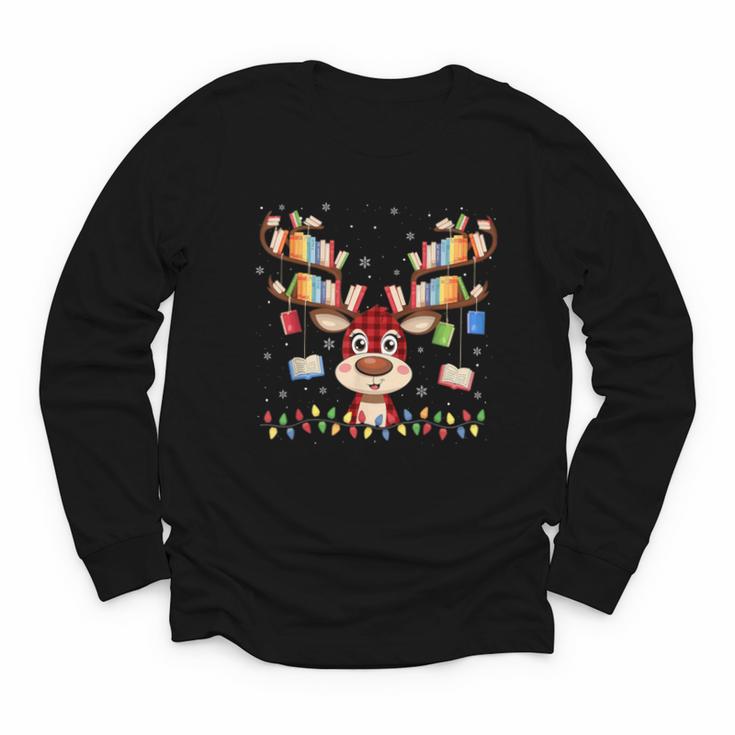 Christmas Librarian Reindeer Matching Book Lover Youth Long Sleeve Tee