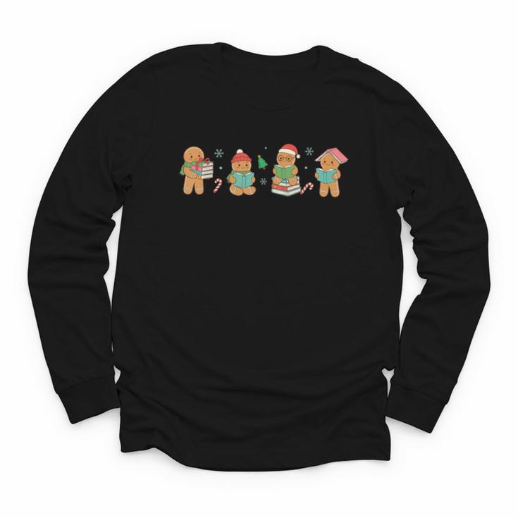 Christmas Library Gingerbread Man Books Lover Bookish Youth Long Sleeve Tee