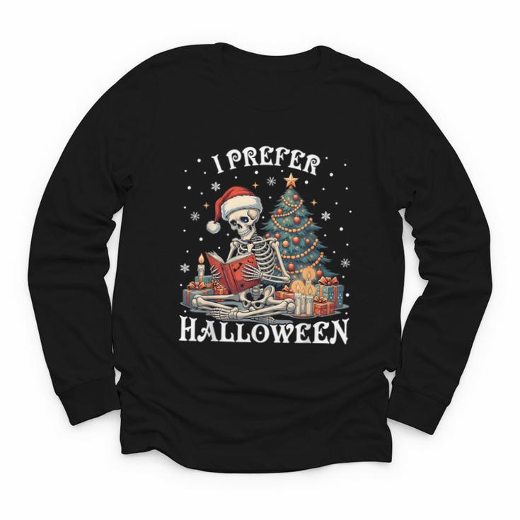 Christmas Outfit I Prefer Halloween Book Reading Skeleton Youth Long Sleeve Tee