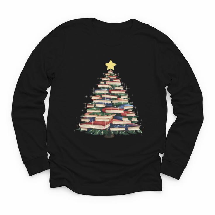 Christmas Tree Books Book Reading Bookworm Youth Long Sleeve Tee