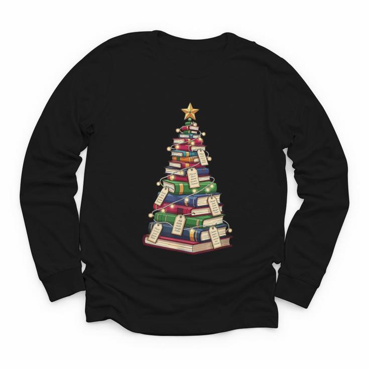 Christmas Tree Of Books For Readers And Librarians Youth Long Sleeve Tee