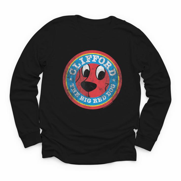 Clifford The Big Red Dog Round Distressed Logo Kids Books Youth Long Sleeve Tee
