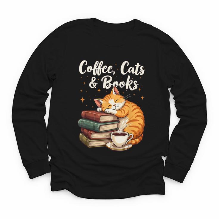 Coffee Cats & Books Lover For Women & Girls Coffee Youth Long Sleeve Tee