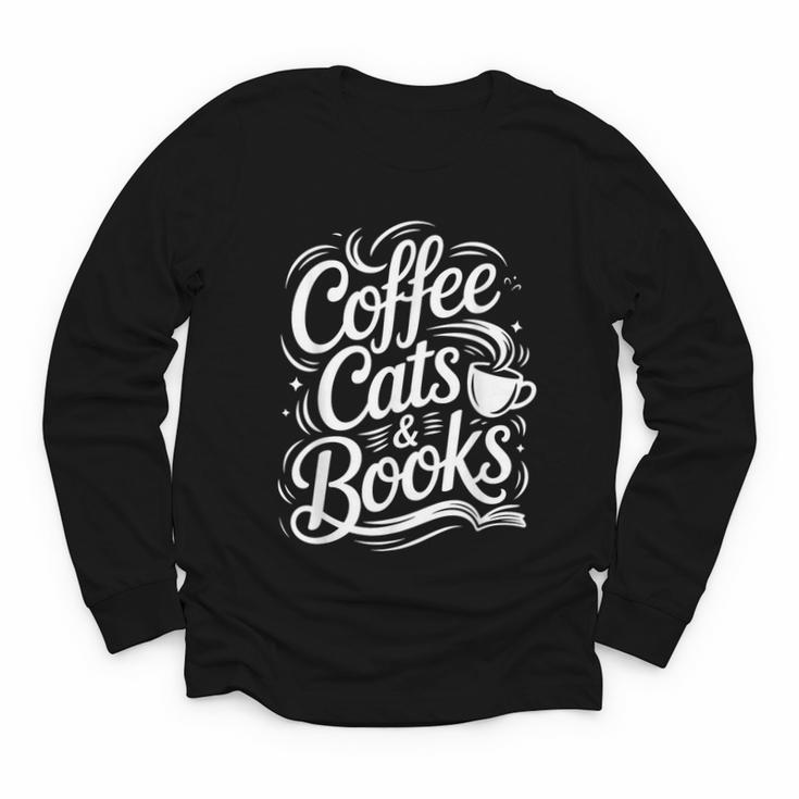 Coffee Cats & Books Reading Book Lover Reader Youth Long Sleeve Tee