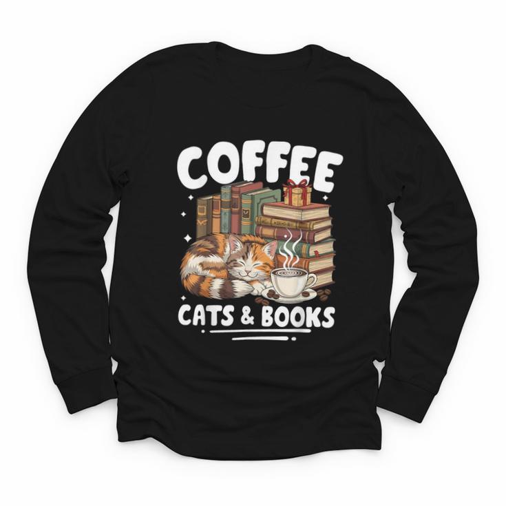 Coffee Cats And Books Cats And Reading Lovers Youth Long Sleeve Tee