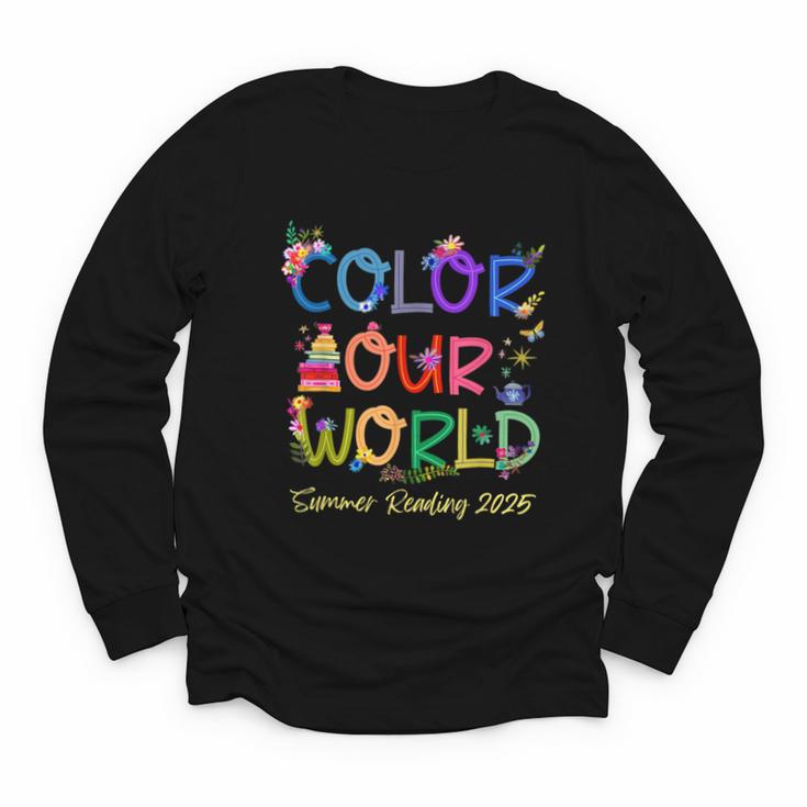 Color Our World Summer Reading 2025 Boho Wildflower Book Youth Long Sleeve Tee