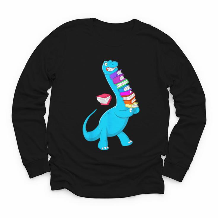 Cool Dinosaur Books Art For Men Women Libarian Book Lover Youth Long Sleeve Tee