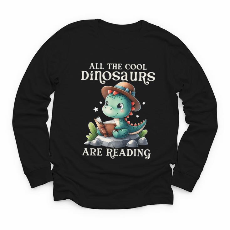 All The Cool Dinosaurs Are Reading Book Reader T-Rex Kawaii Youth Long Sleeve Tee