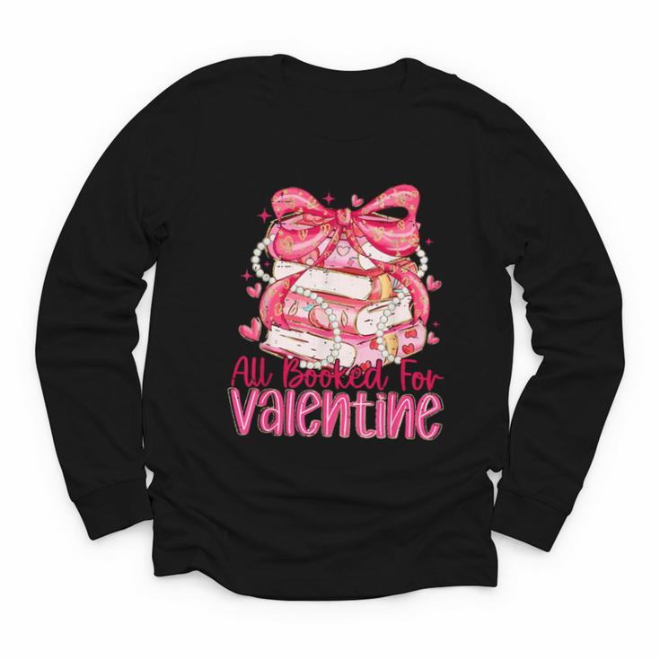 Coquette Bow All Booked For Valentine Book Lover Bookish Youth Long Sleeve Tee