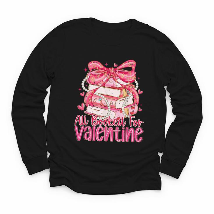 Coquette Bow All Booked For Valentines Teacher Book Youth Long Sleeve Tee