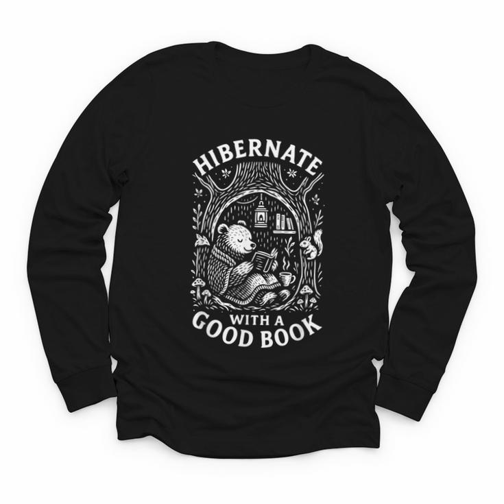 Cozy Bear Reading Hibernate With a Book Youth Long Sleeve Tee