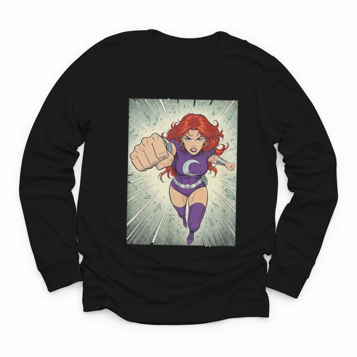 The Crimson Crescent 90s Retro Comic Book Superheroine Art Youth Long Sleeve Tee