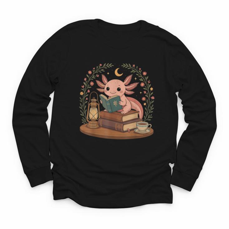 Cute Axolotl Reading Books Cozy Bookworm Youth Long Sleeve Tee
