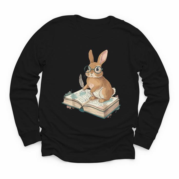 Cute Bunny Reading Book Glasses Bookworm Youth Long Sleeve Tee