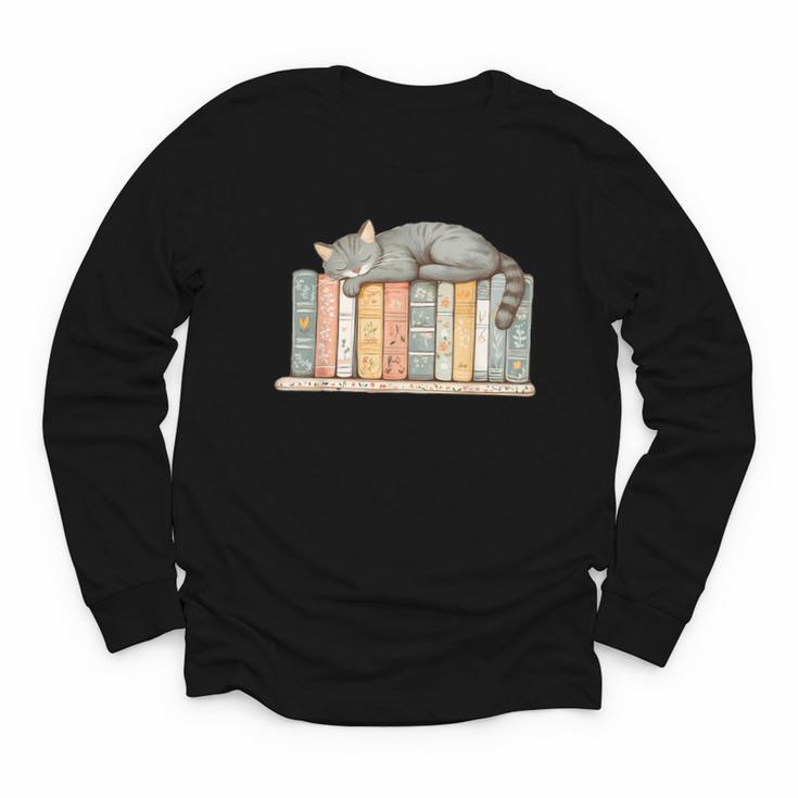 Cute Cat Sleeping On Books Youth Long Sleeve Tee