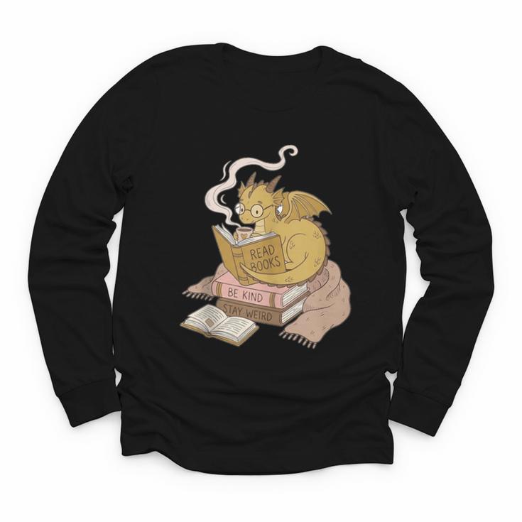 Cute Dragon Be Kind Stay Weird Read Books Youth Long Sleeve Tee