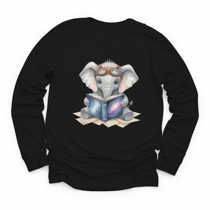 Cute Elephant Reading Universe Book Youth Long Sleeve Tee