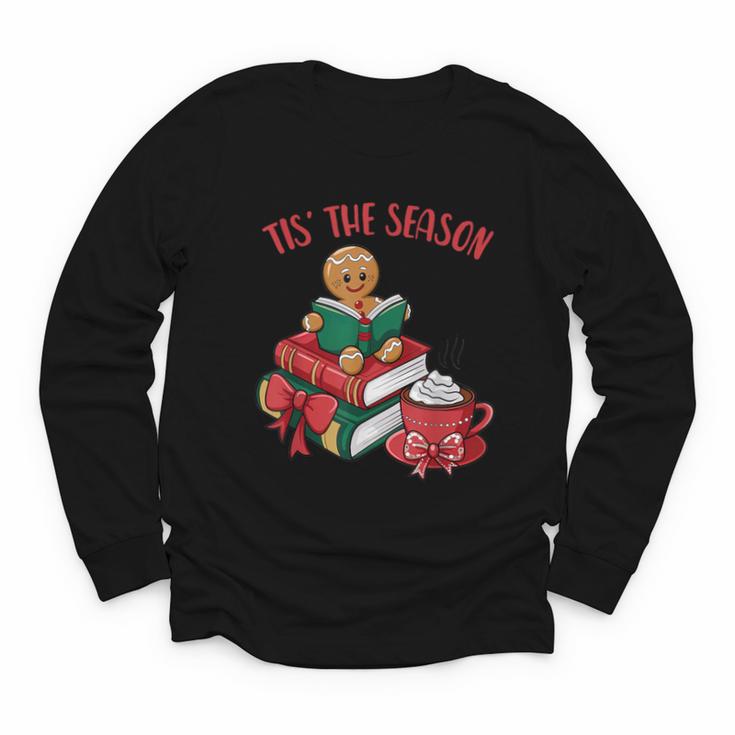 Cute Gingerbread Man Reading Book Nerd Christmas Bookish Youth Long Sleeve Tee