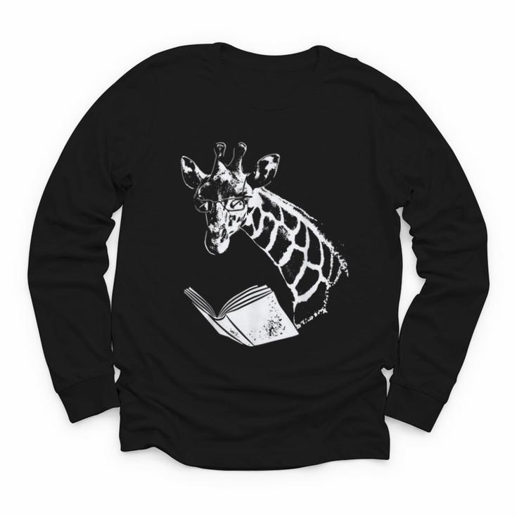 Cute Giraffe Wear Glasses Reading Book Librarian Bookworm Youth Long Sleeve Tee