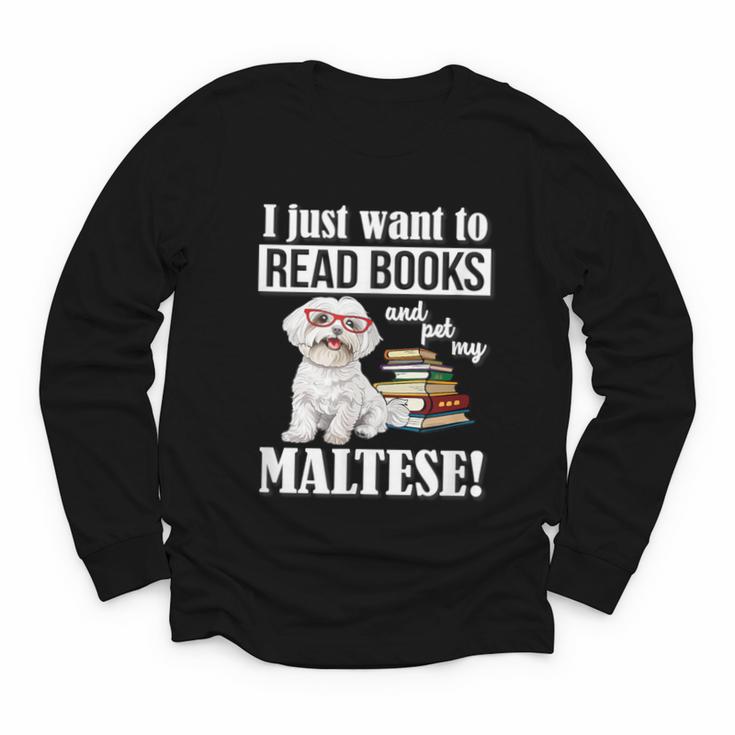Cute Glasses Read Books & Pet My Maltese Lover Youth Long Sleeve Tee