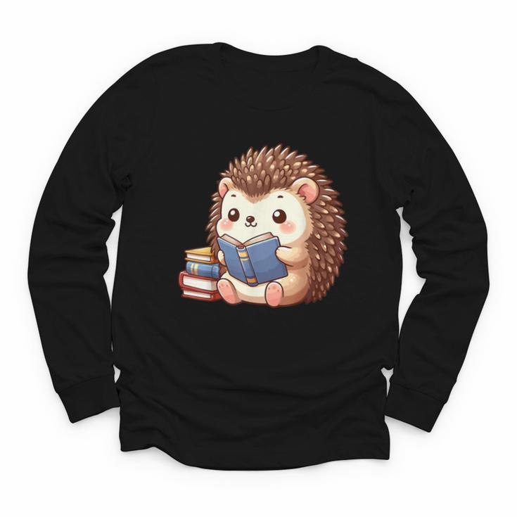 Cute Hedgehog Book Lover Readers Animal Reading Youth Long Sleeve Tee