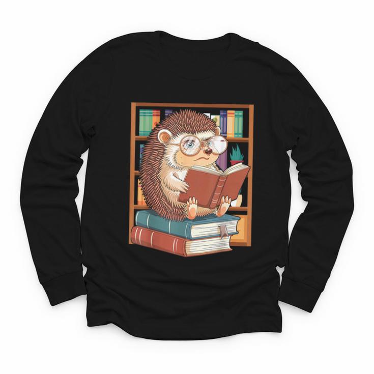 Cute Hedgehog Book Nerd Youth Long Sleeve Tee