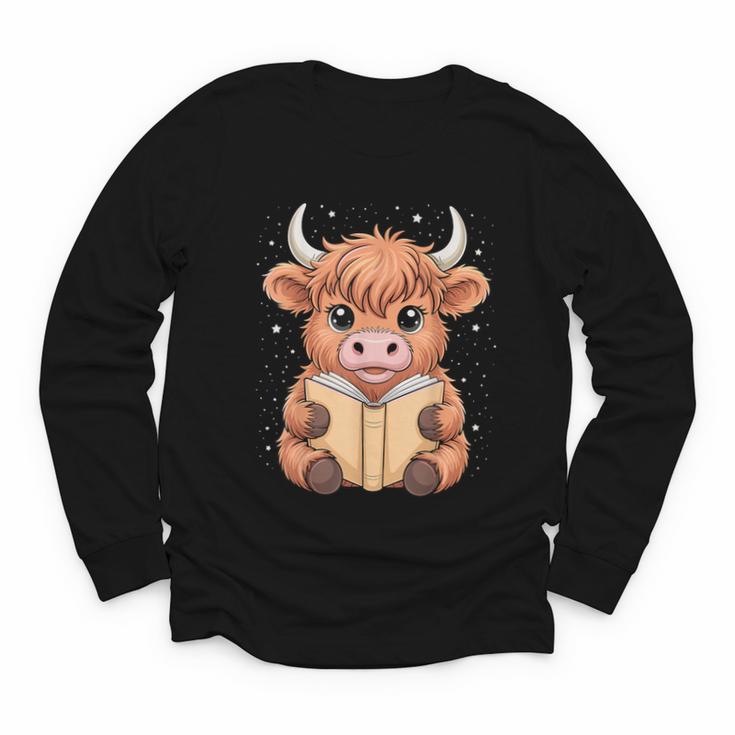 Cute Highland Cow Reading Book Youth Long Sleeve Tee