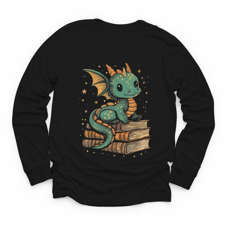 Cute Kawaii Dragon Fantasy Book Lover Book Nerd Youth Long Sleeve Tee