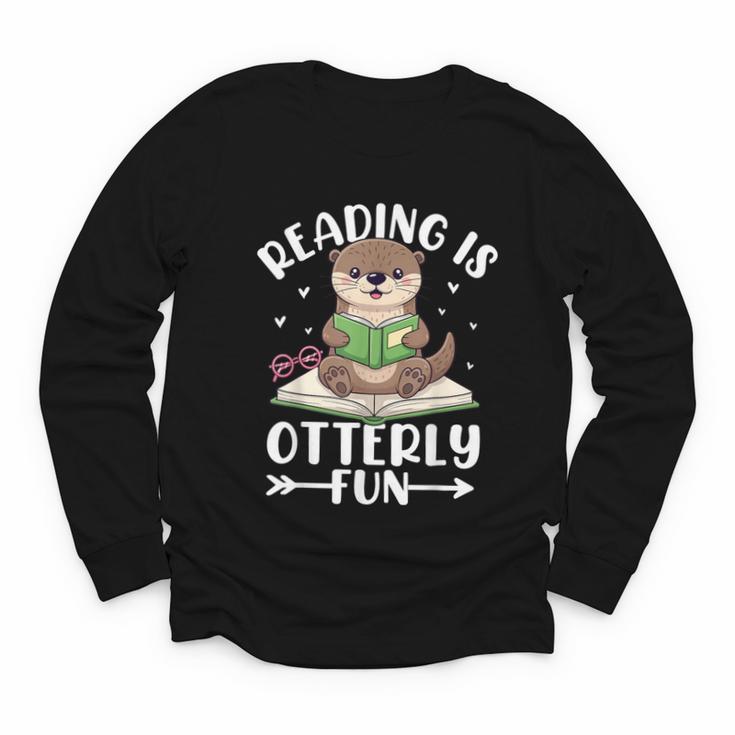 Cute Otter Reading Book Lover Sea Otters Animal Lover Youth Long Sleeve Tee