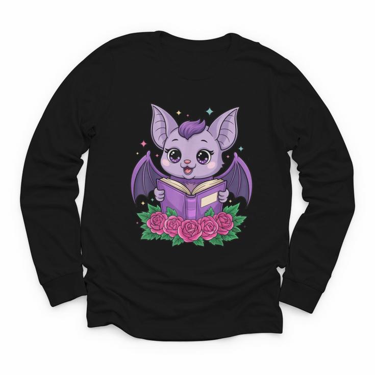 Cute Pastel Goth Bat Reading Book Youth Long Sleeve Tee