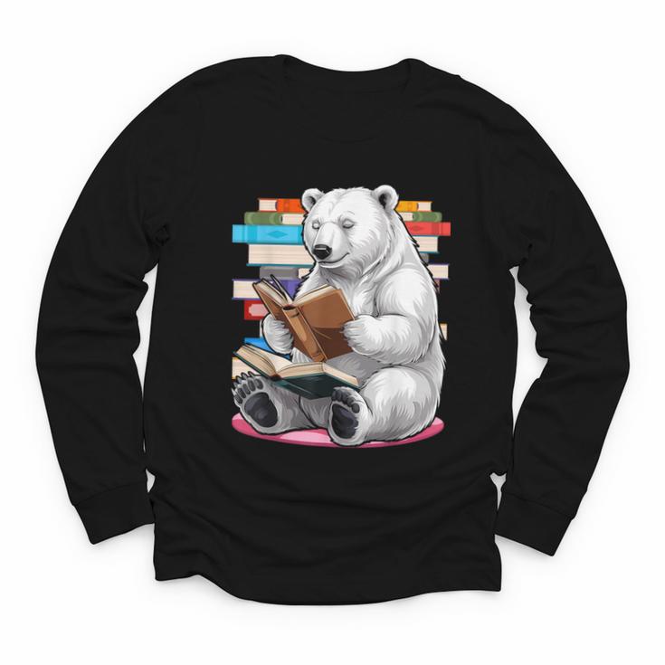 Cute Polar Bear Is Reading a Book Reading Polar Bear Youth Long Sleeve Tee
